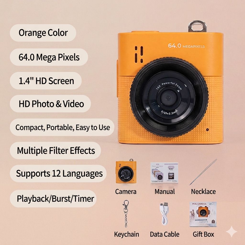 Mini Digital Camera - Portable HD Video 64MP Recorder