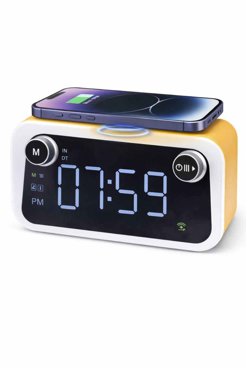 Wireless Charging Bluetooth Speaker Alarm Clock with LED Display (Beluga D6)