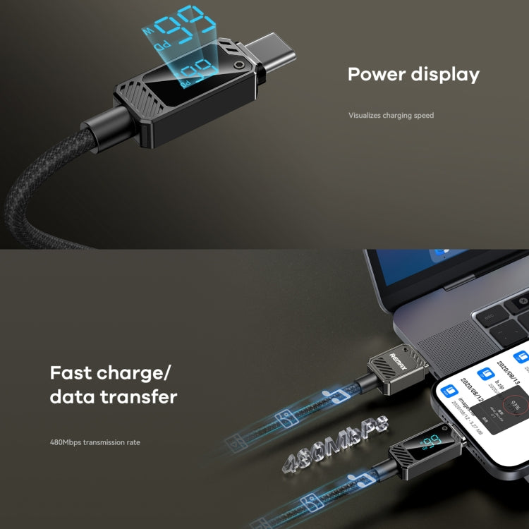 USB cable with power display and fast charging/data transfer capabilities.