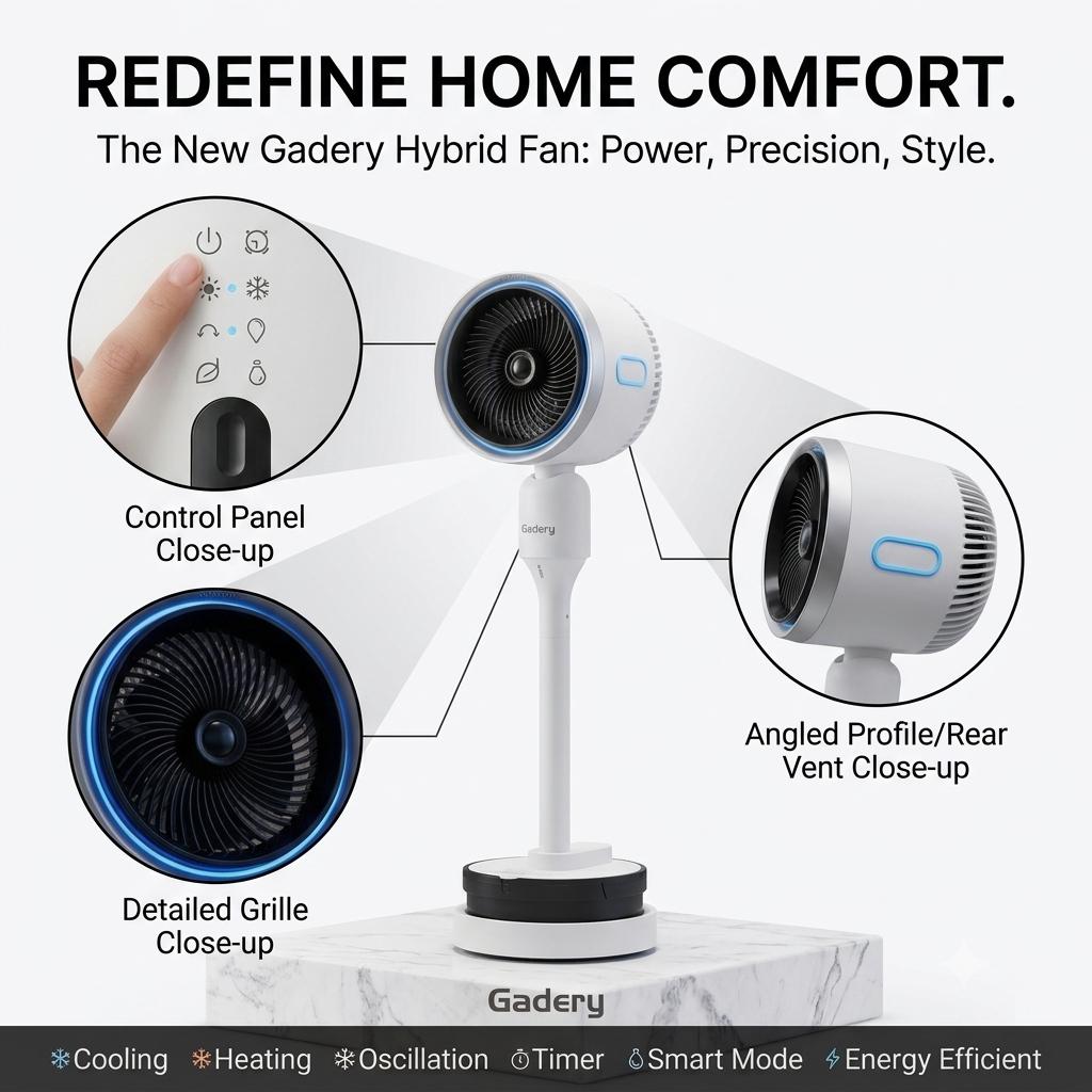 Gadery Hybrid Fan | Cooling and Heating Fan | Oscillation & Smart Mode