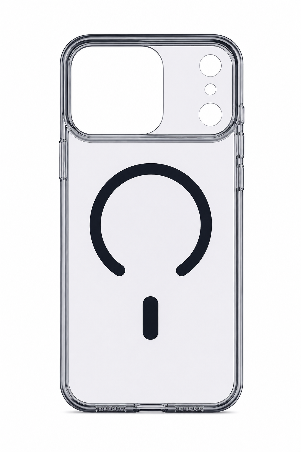 A clear phone case with a black question mark graphic on the back, shown on a white background.