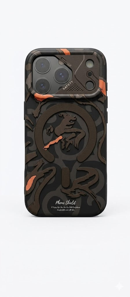 Phone case with dragon design on a white background