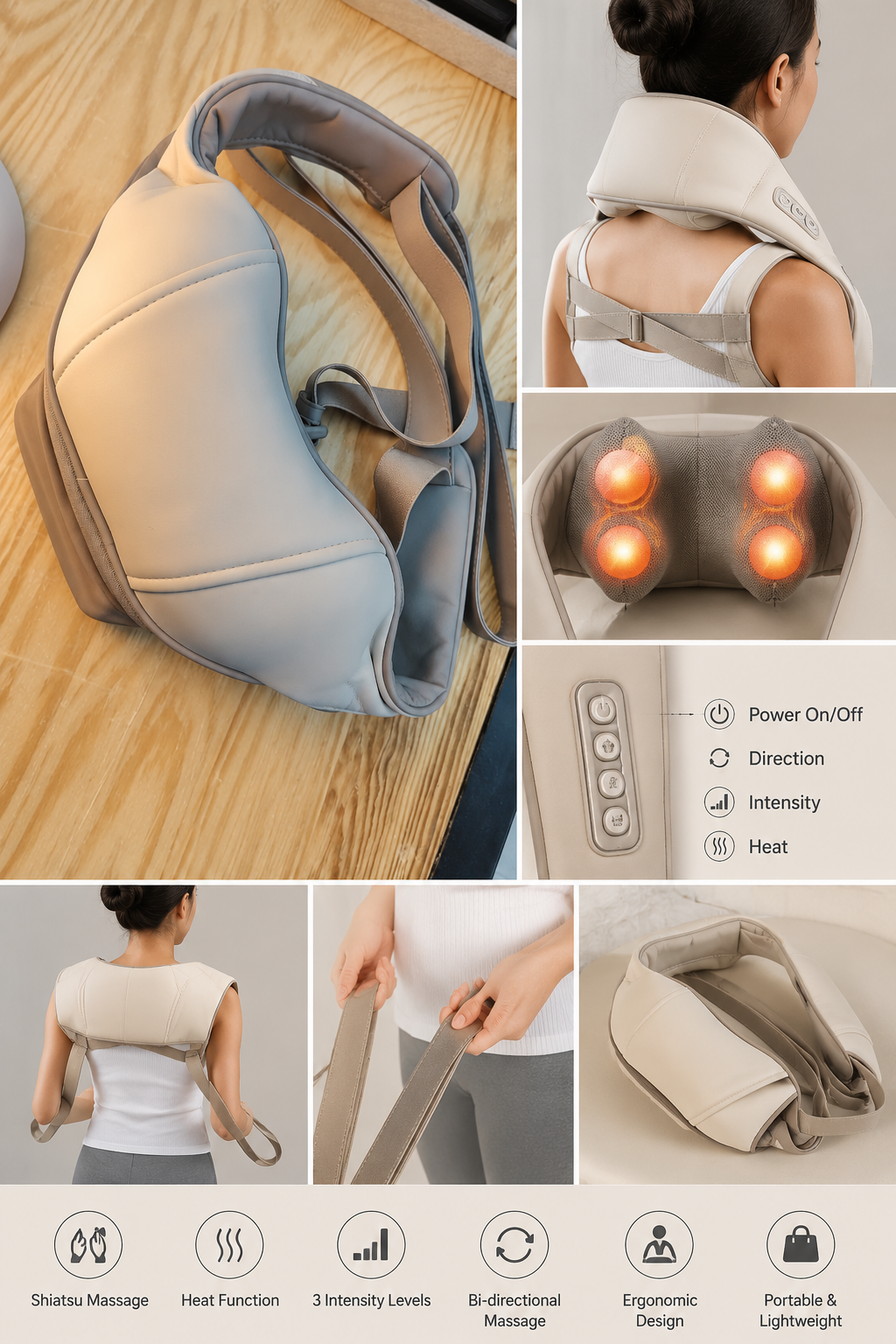 Electric Neck & Shoulder Massager with Heat | Deep Tissue Kneading Massage Pillow | Portable Body Relaxation Massager