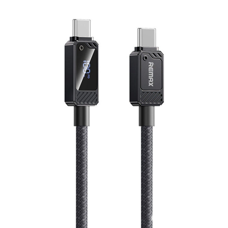 Black charging cable with USB-C connectors on a white background