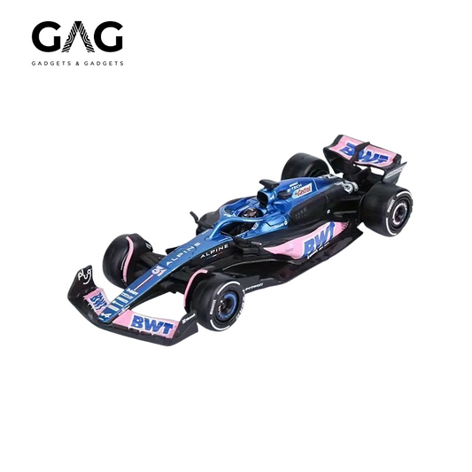 Model Formula 1 car with visible branding on a white background