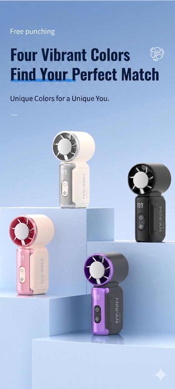 Mini Fan Portable Rechargeable with Digital Display
