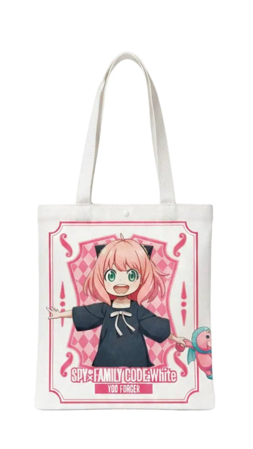 Tote bag with an anime character design on a white background