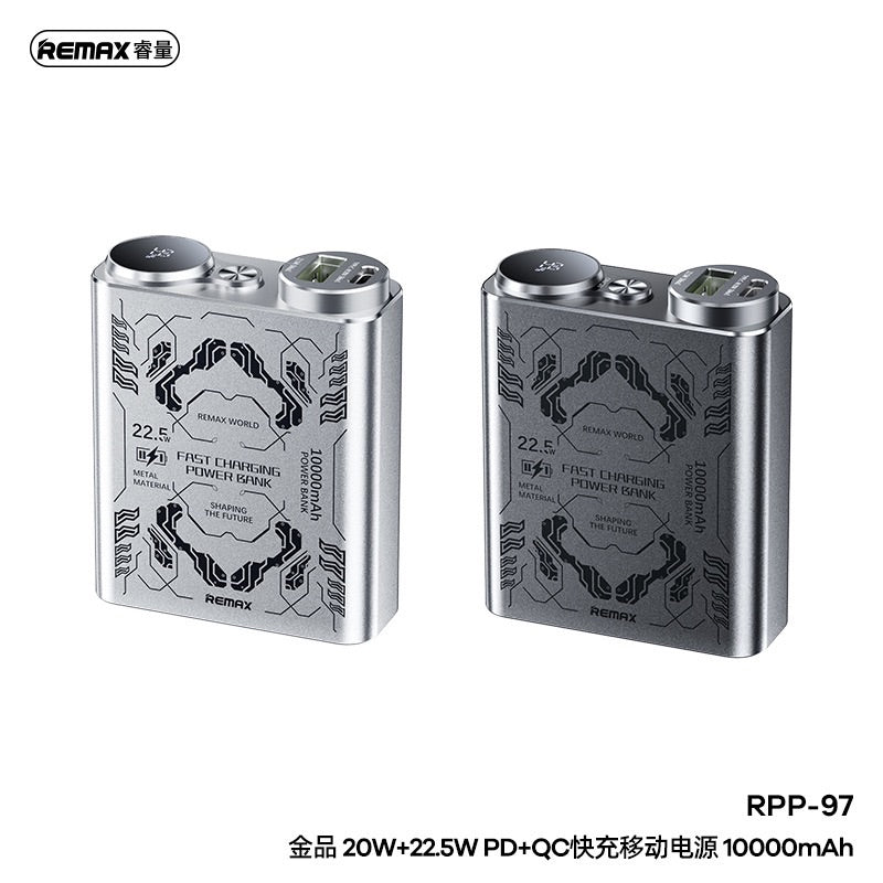Two Remax power banks on a white background